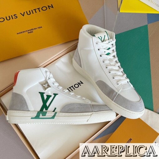 Replica Louis Vuitton White Charlie Sneaker Boots With Green Detail 5