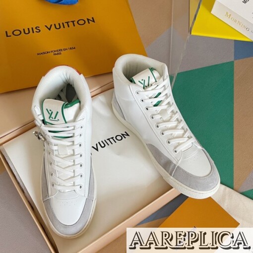Replica Louis Vuitton White Charlie Sneaker Boots With Green Detail 7