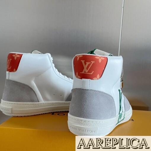 Replica Louis Vuitton White Charlie Sneaker Boots With Green Detail 8