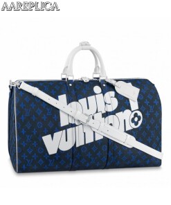 Replica Louis Vuitton Keepall Bandouliere 55 Blue Monogram M45874