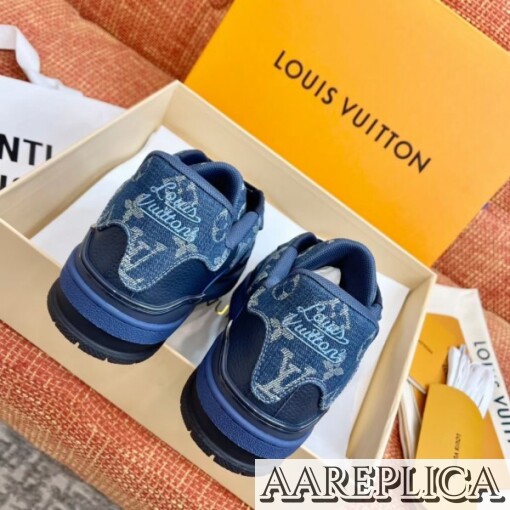 Replica Louis Vuitton LV Trainer Sneakers In Blue Denim Leather 2