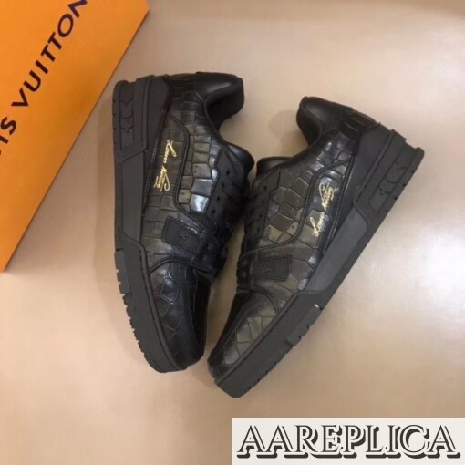 Replica Louis Vuitton LV Trainer Sneakers In Crocodile Embossed Leather 3