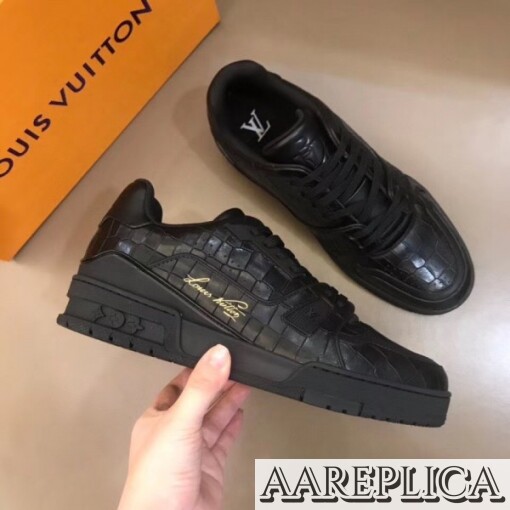 Replica Louis Vuitton LV Trainer Sneakers In Crocodile Embossed Leather 4