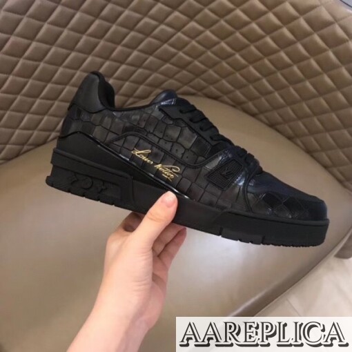 Replica Louis Vuitton LV Trainer Sneakers In Crocodile Embossed Leather 5