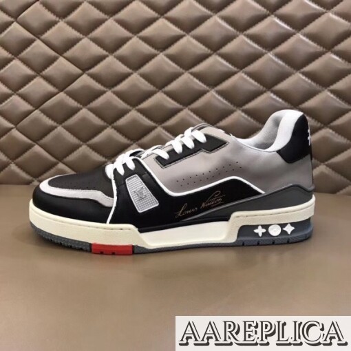 Replica Louis Vuitton LV Trainer Sneakers In Black/Grey Leather 3