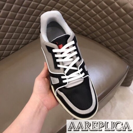 Replica Louis Vuitton LV Trainer Sneakers In Black/Grey Leather 6