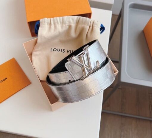 Replica Louis Vuitton LV Pyramide Glitter 40MM Belt Damier Leather M0504V 4