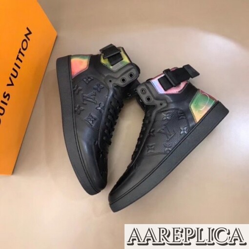 Replica Louis Vuitton Rivoli Sneaker Boots In Black Monogram Leather 2