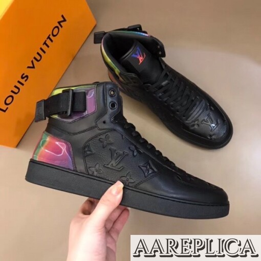 Replica Louis Vuitton Rivoli Sneaker Boots In Black Monogram Leather 3
