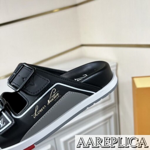 Replica Louis Vuitton LV Trainer Mules In Black Leather 4