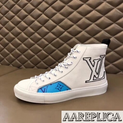 Replica Louis Vuitton Tattoo Sneaker Boots In White Textile 4