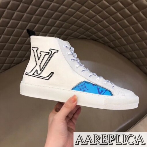 Replica Louis Vuitton Tattoo Sneaker Boots In White Textile 5