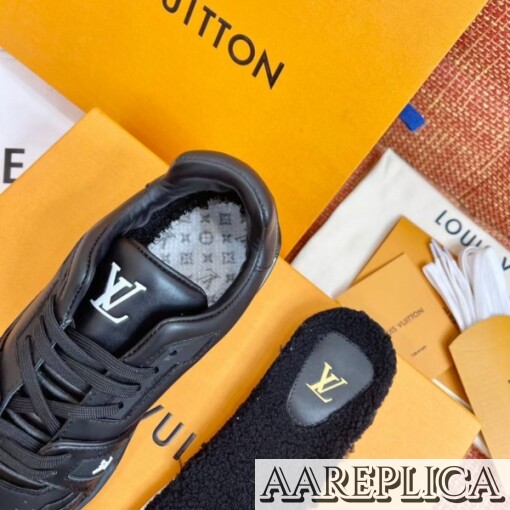 Replica Louis Vuitton Black LV Trainer Sneakers with Wool 4