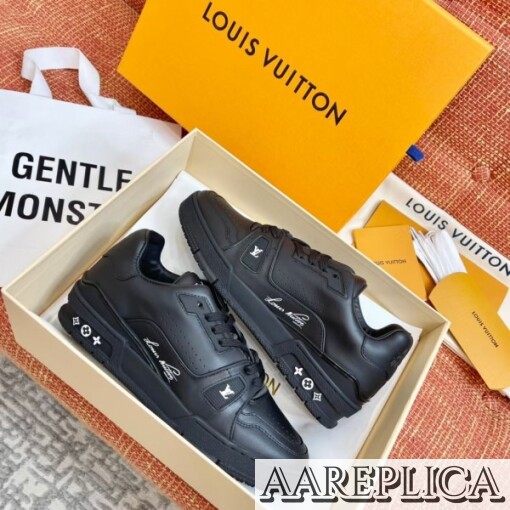 Replica Louis Vuitton Black LV Trainer Sneakers with Wool 7