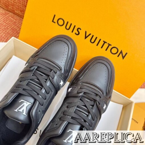 Replica Louis Vuitton Black LV Trainer Sneakers with Wool 8