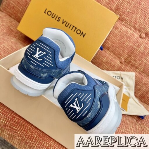 Replica Louis Vuitton LV Trainer Sneakers In Blue Monogram Denim 2