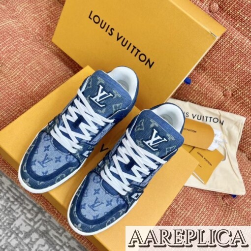 Replica Louis Vuitton LV Trainer Sneakers In Blue Monogram Denim 6