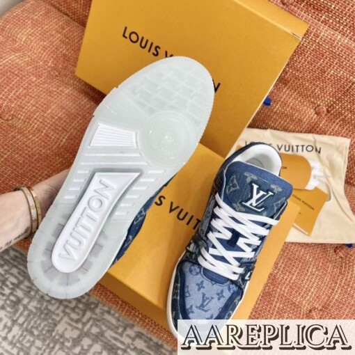 Replica Louis Vuitton LV Trainer Sneakers In Blue Monogram Denim 8