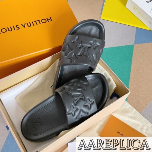 Replica Louis Vuitton Waterfront Mules In Black Monogram Rubber 8