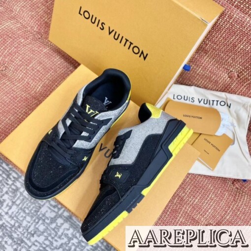 Replica Louis Vuitton LV Trainer Sneakers In Black Crystals 5