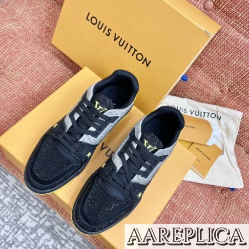 Replica Louis Vuitton LV Trainer Sneakers In Black Crystals 6