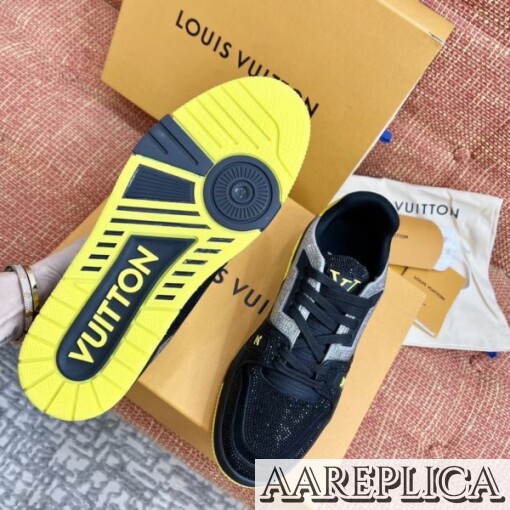 Replica Louis Vuitton LV Trainer Sneakers In Black Crystals 8