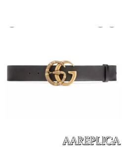 Replica Gucci GG Leather belt with Double G buckle with snake
