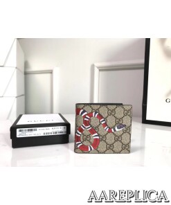 Replica Gucci Kingsnake print GG Supreme grey wallet 2